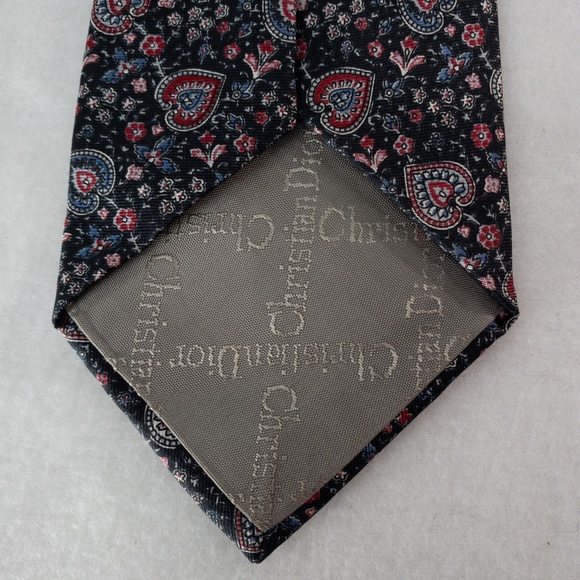 Christian Dior Tie 100% Silk Black Hearts Designer - Picture 6 of 7